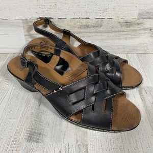 I Love Comfort Sandals Slingback Low Heel Black Leather Open Toe Women's Sz 9.5